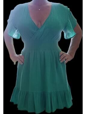 BB Dakota Smocked High Waist V Neck Surplice Dress Large EUC